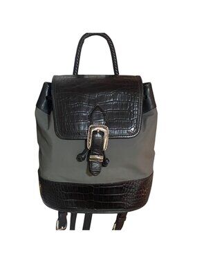 Brighton Black & Grey Faux Leather Croc-Embossed and Fabric Backpack